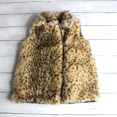 Zara Girl's Sleeveless Faux Fur Jacket Vest XS 110 4 5 Brown Tan Animal Print - Image 1 of 4