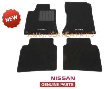 Fits 19-24 Nissan Altima Black Floor Mats Carpet Nylon with White Emblems - Image 1 of 4