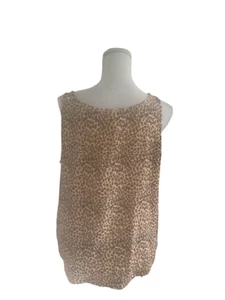 LINDA HUTTON 100 % Seide Leopardenmuster feminines Tank Top Tee Cami Bluse Größe Lg - Bild 1 von 7