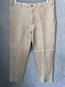 Zanella Pants Mens 38x31 Beige Linen Trouser Flat Front Straight Leg Italy Made - Picture 1 of 12