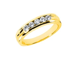 1.0Ct Round Cut Mens Wedding Band Ring 18K Yellow Gold H SI2 Channel Setting - Picture 1 of 3