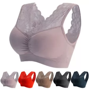 Womens Anti-Sagging Breast Bra Ladies Breathable Push Up Sport Bra Lace Tank ➳ - Picture 1 of 37