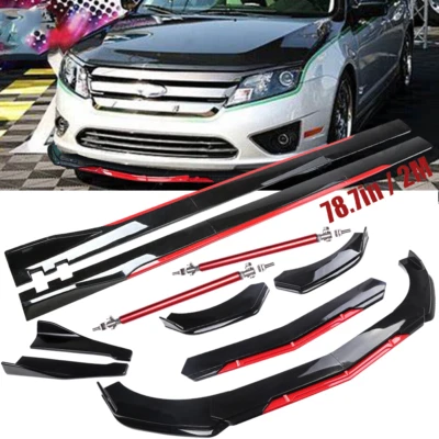 For Ford Fusion 06-20 Front Bumper Lip Splitter Spoiler Side Skirts Glossy Black Foto 1 de 4