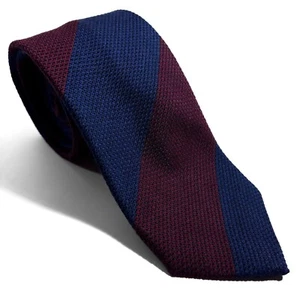 Navy & Burgundy Striped Wool/Silk Grenadine Tie (Garza Fina) Handmade in Italy - Picture 1 of 4