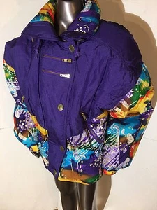 Chaqueta de Esquí Rara East West Años 80-90 NEÓN Púrpura Brillante/Multicolor Talla Mediana - Imagen 1 de 12