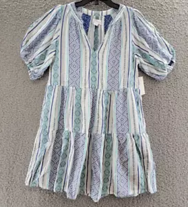Velvet by Graham & Spencer Monique Boho Puff Sleeve Dress Women's S Blue Multi - Picture 1 of 13