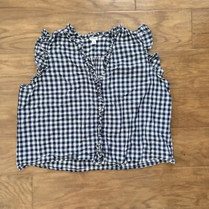 J.Crew Factory ärmelloses Rüschen-Top Größe 2X Gingham antik marineblau weiß - Bild 1 von 8