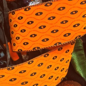 2.5" Orange Velveteen and Black Glitter Wired Ribbon Halloween Autumn - Picture 1 of 3
