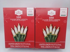 Lot of 2! 100 Count Clear Mini Lights Green Wire 21 Ft Holidays Weddings Parties - Picture 1 of 6