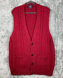 ARAN Woollen Mills IRELAND Vest Sweater Merino Wool Women 3XL XXXL Red Fisherman - Picture 1 of 9