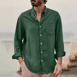 Camisa de lino informal ajustada para hombre mangas largas con botones Prendas para el torso Blusa - Imagen 1 de 9
