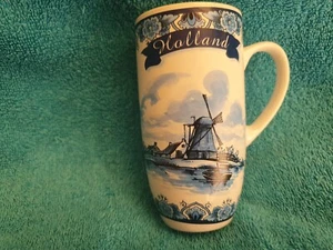 TAZA HOLLANDIA Alto Delgado Decorado a Mano Souvenir - Imagen 1 de 3