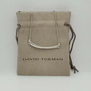 David Yurman Sterling Silver Crossover Bar Pendant Necklace with Diamonds 16-17" - Picture 1 of 5