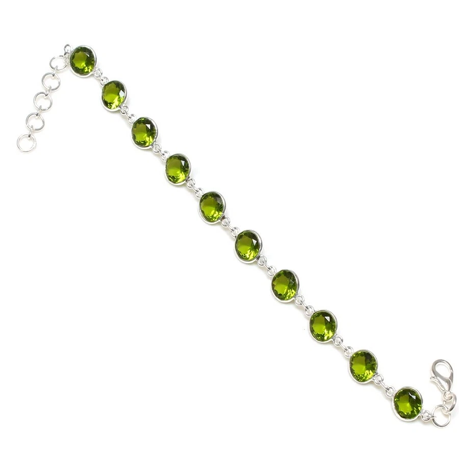 Green Peridot Gemstone Handmade 925 Sterling Silver Jewelry Bracelets Size 7-8" - Image 1 of 1