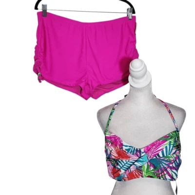 Bikini Catalina Rosa Estampado Tropical Nuevo con Etiquetas Talla 1X Conjunto de Bikini Corto y Bandeau Foto 1 de 4
