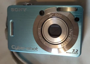 Sony Cybershot DSC-W55 7.2MP Compact Digital Camera Blue Tested 1GB Memory Card - Picture 1 of 14