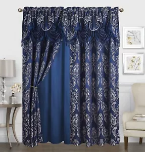Sapphire Home Jacquard Curtain Drape Set - 2 Panels w/Attached Valance, Match... - Picture 1 of 8
