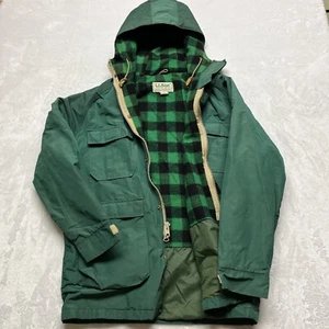 Vintage 80s LL Bean Flannel Lined Baxter State Parka Size L Made in USA Green - Picture 1 of 15