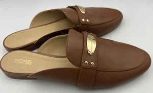 Michael Kors Leather Gold Plate Logo MK Tan Mule Shoes Slides WMN Size 9.5M - Picture 1 of 11