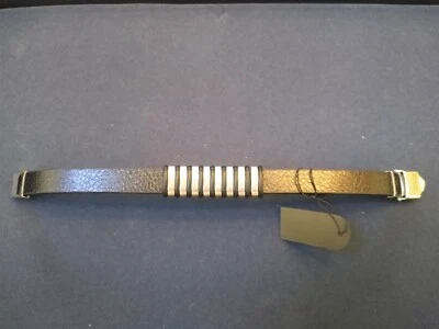 Black PU Leather / Steel Bracelet with Eight Silver Bands. Be a Rockstar! ~New~ - Image 1 of 2