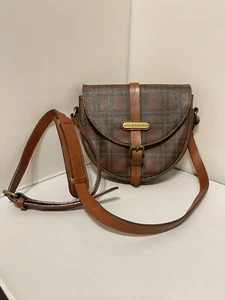 Polo Ralph Lauren Tartan Plaid  Brown Crossbody Purse Coated Canvas Leather - Picture 1 of 12