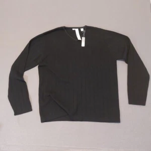 Vintage Halogen Sweater Mens Medium M Black Ribbed Pullover V Neck Y2K NWT - Picture 1 of 5