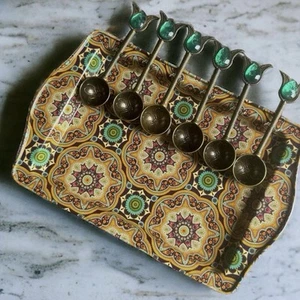 Turkish Tray and Spoons - a Colorful Metal Tray & 6 Spoons - Housewarming Gift - Picture 1 of 8