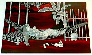 Vintage asiatisches Perlmutt Wandrelief Dame - Bild 1 von 6