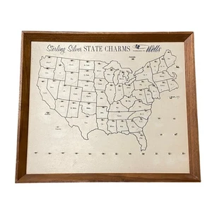 Rare Vintage Wells Sterling Silver State Charms Display Board Picture Frame - Bild 1 von 8