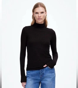 Madewell Womens Black Ribbed Fitted Ribbed Turtleneck Tee T Shirt $42 - Picture 1 of 10