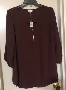 Avenue neu mit Etikett Größe 16 Merlot Bluse mit Frontreißverschluss 3/4 elastische Ärmel - Bild 1 von 6