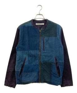 FUNSET OF ART Indigo RANRU Sashiko x Leather Single JK Size: M Navy Men - Picture 1 of 10