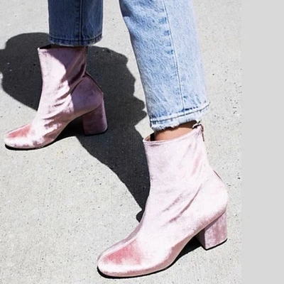 Botas Free People Cecile Terciopelo Tacón Rosa Usadas en Excelente Condición Para Mujer Talla 8.5 Foto 1 de 4