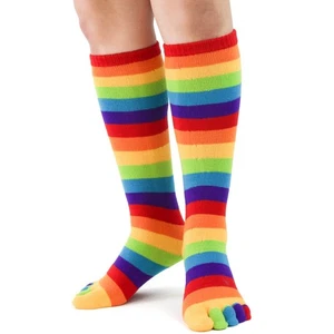 Calcetines hasta la rodilla con puntera a rayas arco iris para mujer talla 9-11 pies tráfico moda nuevos - Imagen 1 de 1