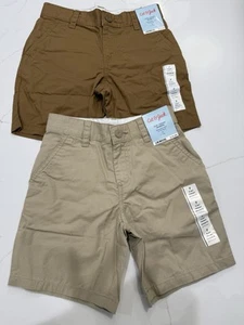 2X Cat & Jack Boys Flat Front Shorts, At the Knee Size 7 Beige And Brown - Picture 1 of 12