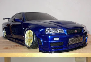 NISSAN GT-R R34 RC Car Body Only 1:10 All Metallic Blue Painted TAMIYA - Picture 1 of 7