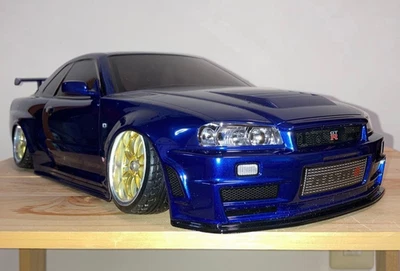 NISSAN GT-R R34 RC Car Body Only 1:10 All Metallic Blue Painted TAMIYA - Image 1 of 4