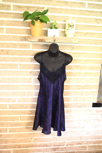 UNDERCOVER Abito donna Victorias Secret vintage etichetta oro blu civetta fiocco raso slip L