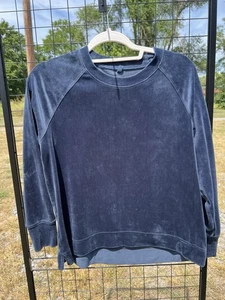 Lou & Grey LOFT Size Small Solid Blue Velvet Long Sleeve Pullover Sweater Shirt - Picture 1 of 4