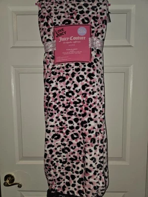Juicy Couture Plush Blanket Full/Queen Pink Leopard Print Soft Fleece Throw NEW - Image 1 of 4