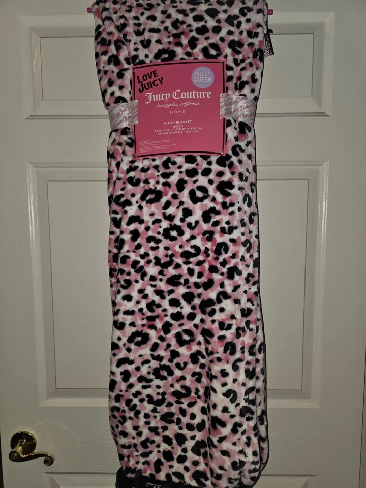 Manta de felpa Juicy Couture completa/reina rosa estampado de leopardo suave tiro polar NUEVO Foto 1 de 4