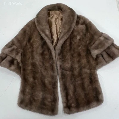 Vintage 60s Glenoit Borgana Brown Faux Fur Shawl Collar Capelet Stole Women's - Image 1 of 4