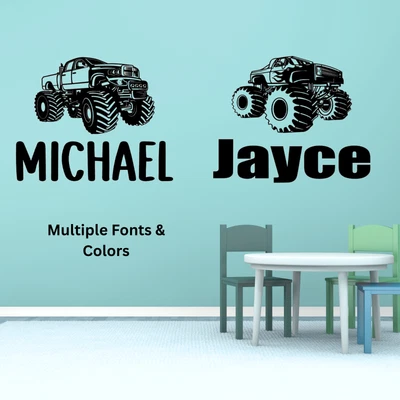 怪物卡车墙面乙烯基贴花贴纸个性化名称  — 第 1/4 张图片