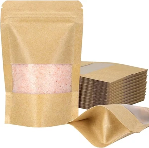 50 Pack Kraft Stand Up Pouch Bags Resealable Paper Bags with Window for Snacks - Picture 1 of 7