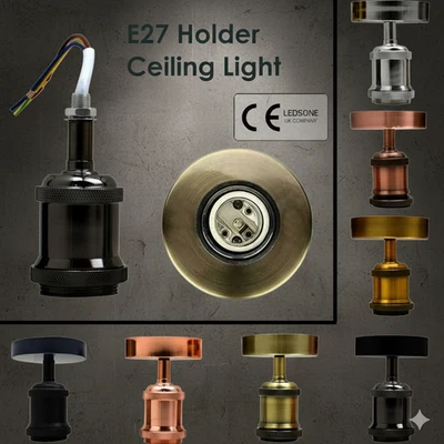 LED_SONE Industrial Flush Mount Ceiling Lamp Holder Vintage Ceiling Light Fitting E27