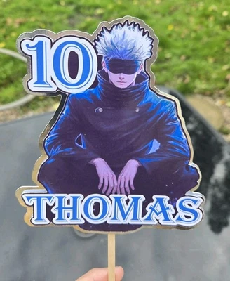 Personalised Jujutsu Kaisen Anime Birthday Cake Topper Party Deco Satoru Gojo
