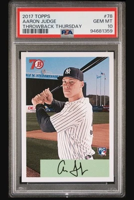 2017 Topps Throwback Thursday #78 Aaron Judge Yankees RC Rookie PSA 10 GEM MINT - Image 1 of 3