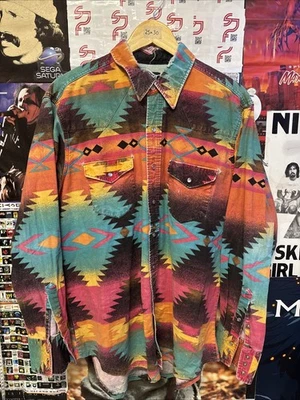 🔥Vintage Rad Funky Navajo Pattern Pearl Snap Up Shirt Size XL 25 x 30 - Image 1 of 4