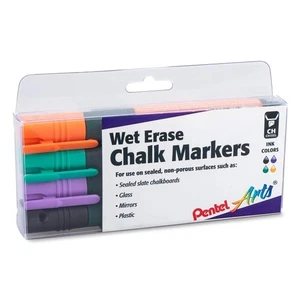 Wet Erase Chalk Marker Set, Chisel Tip, Assorted (ADFV) 4-Pk Plastic BOX - Picture 1 of 1