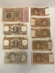 Vintage French and German Bank Notes - Lot of 9 Notes - Picture 1 of 12